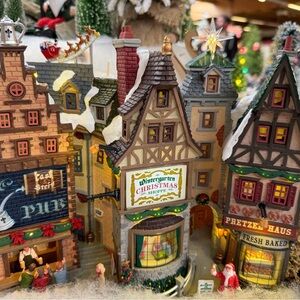 Lemax Christmas Village Scene with 3 German style buildings